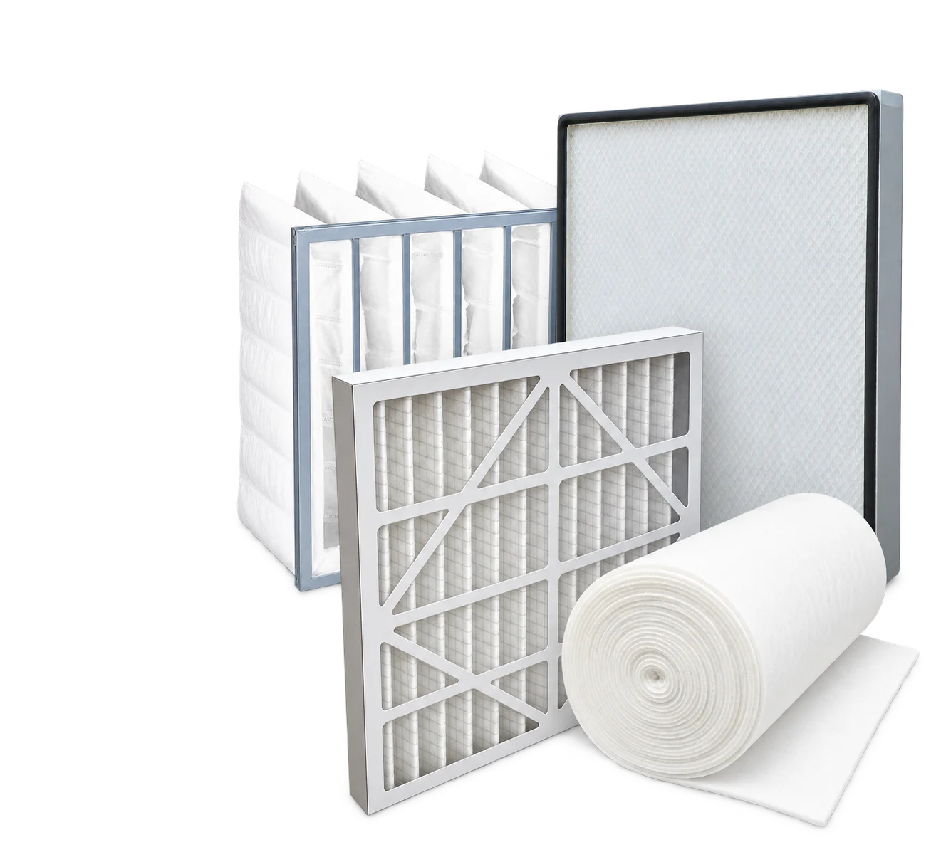 CINRIWA bag filter, HEPA panel, pleated pre-filter and filter media roll